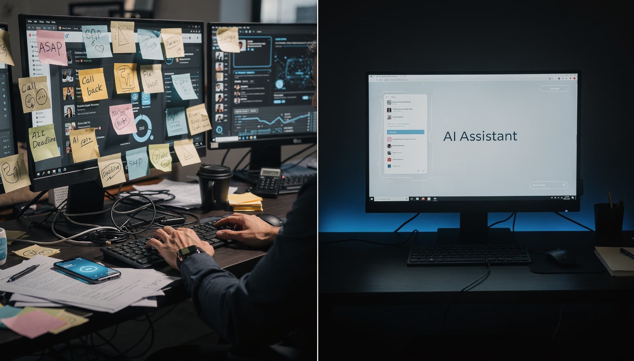 Before and after day-in-the-life comparison showing time allocation improvements